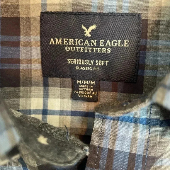 American Eagle AE Men's Long Sleeve Classic Button Plaid Check Shirt Size M - Picture 3 of 3